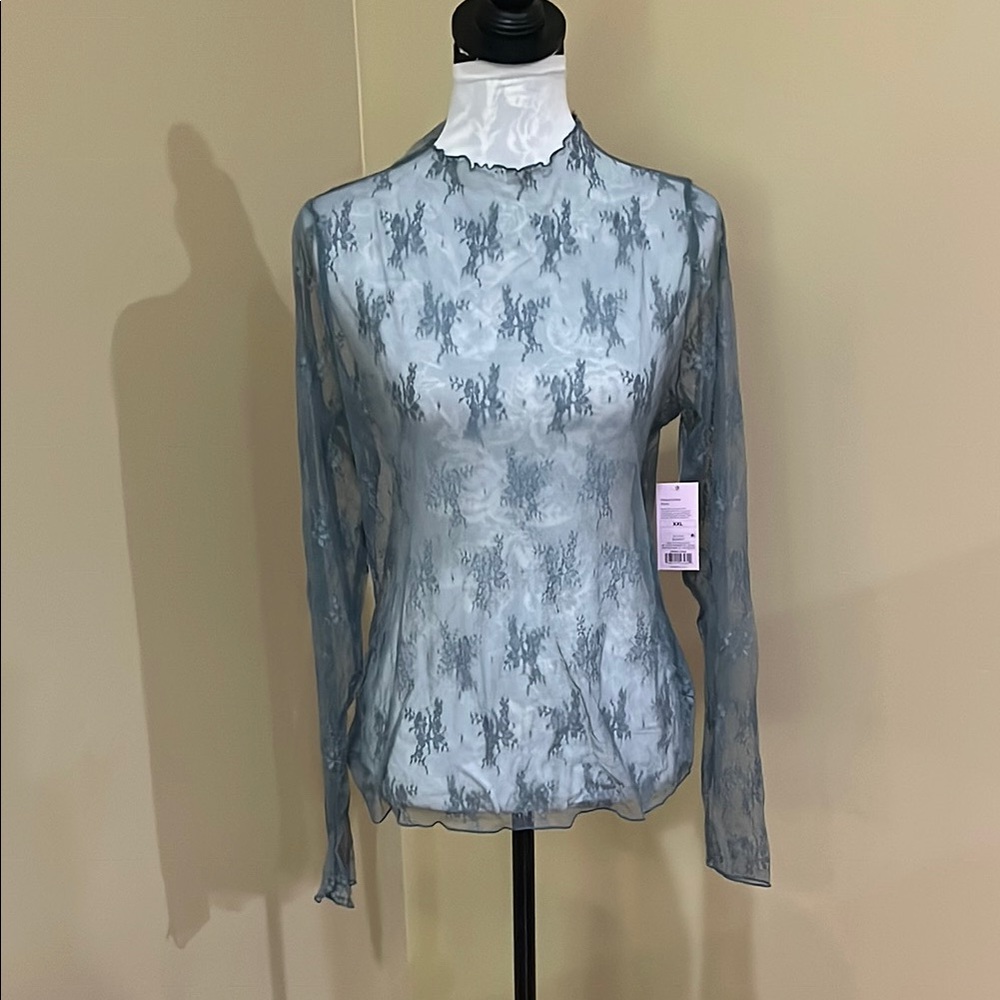 Elegant Sheer Blue/green  Lace Top
